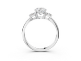 White gold Oval Diamond Three-Stone Ring with Trapezoid Side Stones and Prong Setting_25