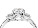 White gold Oval Diamond Three-Stone Ring with Trapezoid Side Stones and Prong Setting_27