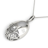 White gold Oval Filigree Pendant with Round Diamond Prong Setting 1