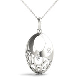 White gold Oval Filigree Pendant with Round Diamond Prong Setting
