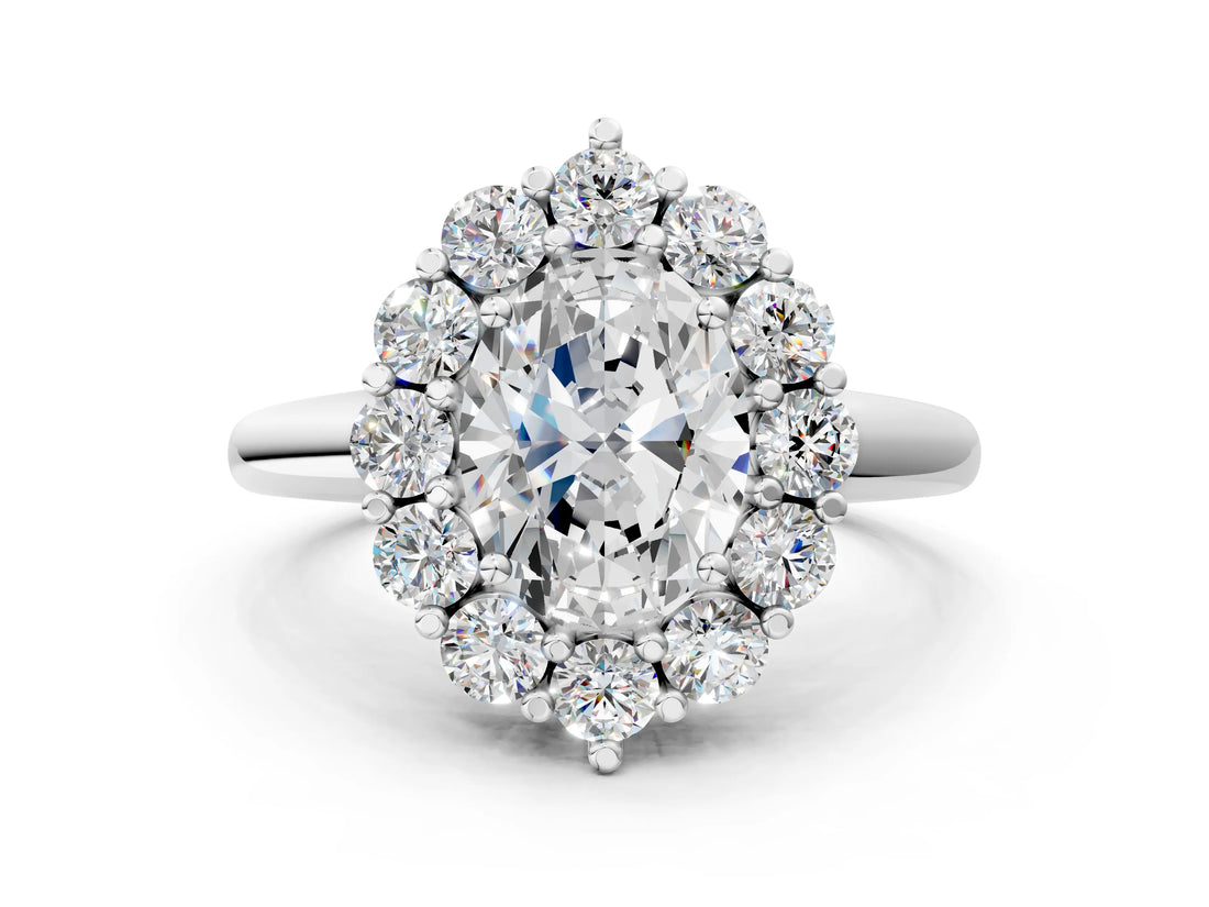 White gold Oval Halo Cluster Diamond Engagement Ring with Prong Setting and Polished Band_75