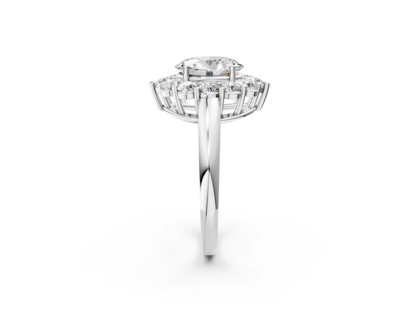 White gold Oval Halo Cluster Diamond Engagement Ring with Prong Setting and Polished Band