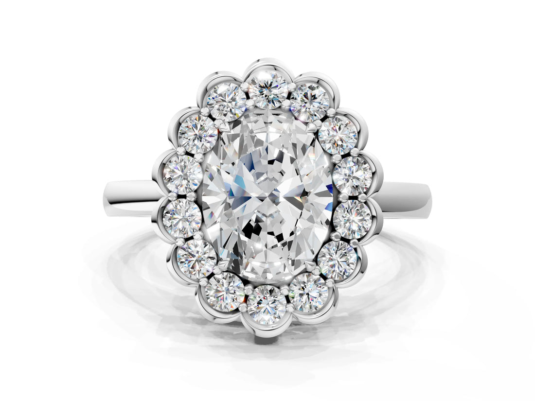 White gold Oval Halo Cluster Diamond Engagement Ring with Solitaire Band and Prong Setting_66
