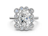 White gold Oval Halo Diamond Cluster Engagement Ring with Milgrain Bezel Setting and Solitaire Band_27