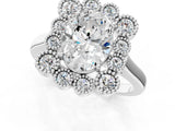 White gold Oval Halo Diamond Cluster Engagement Ring with Milgrain Bezel Setting and Solitaire Band_28