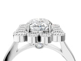 White gold Oval Halo Diamond Cluster Engagement Ring with Milgrain Bezel Setting and Solitaire Band_31