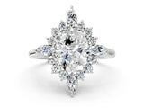 White gold Oval Halo Diamond Cluster Ring with Marquise and Round Stones on a White Gold Band with Prong Setting_11
