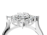 White gold Oval Halo Diamond Cluster Ring with Marquise and Round Stones on a White Gold Band with Prong Setting_15