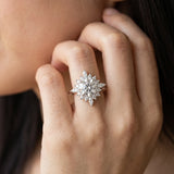 White gold Oval Halo Diamond Cluster Ring with Marquise and Round Stones on a White Gold Band with Prong Setting_5