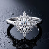 White gold Oval Halo Diamond Cluster Ring with Marquise and Round Stones on a White Gold Band with Prong Setting_6