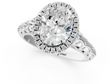 White gold Oval Halo Diamond Engagement Ring with Intricate Filigree Band and Four-Prong Setting_38