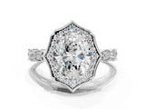 White gold Oval Halo Diamond Engagement Ring with Milgrain Band and Four-Prong Setting_54