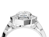 White gold Oval Halo Diamond Engagement Ring with Milgrain Band and Four-Prong Setting_58