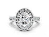 White gold Oval Halo Diamond Engagement Ring with Milgrain Pave Band and Four-Prong Setting_37