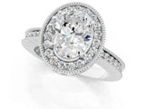 White gold Oval Halo Diamond Engagement Ring with Milgrain Pave Band and Four-Prong Setting_38