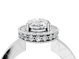 White gold Oval Halo Diamond Engagement Ring with Milgrain Pave Band and Four-Prong Setting_41