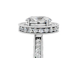 White gold Oval Halo Diamond Engagement Ring with Milgrain Pave Band and Four-Prong Setting_44
