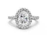White gold Oval Halo Diamond Engagement Ring with Pavé Band and Four-Prong Setting_76
