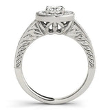 White gold Oval Halo Diamond Engagement Ring with Pave Band and Four-Prong Setting 2