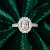 White gold Oval Halo Diamond Engagement Ring with Pave Band and Four-Prong Setting_9