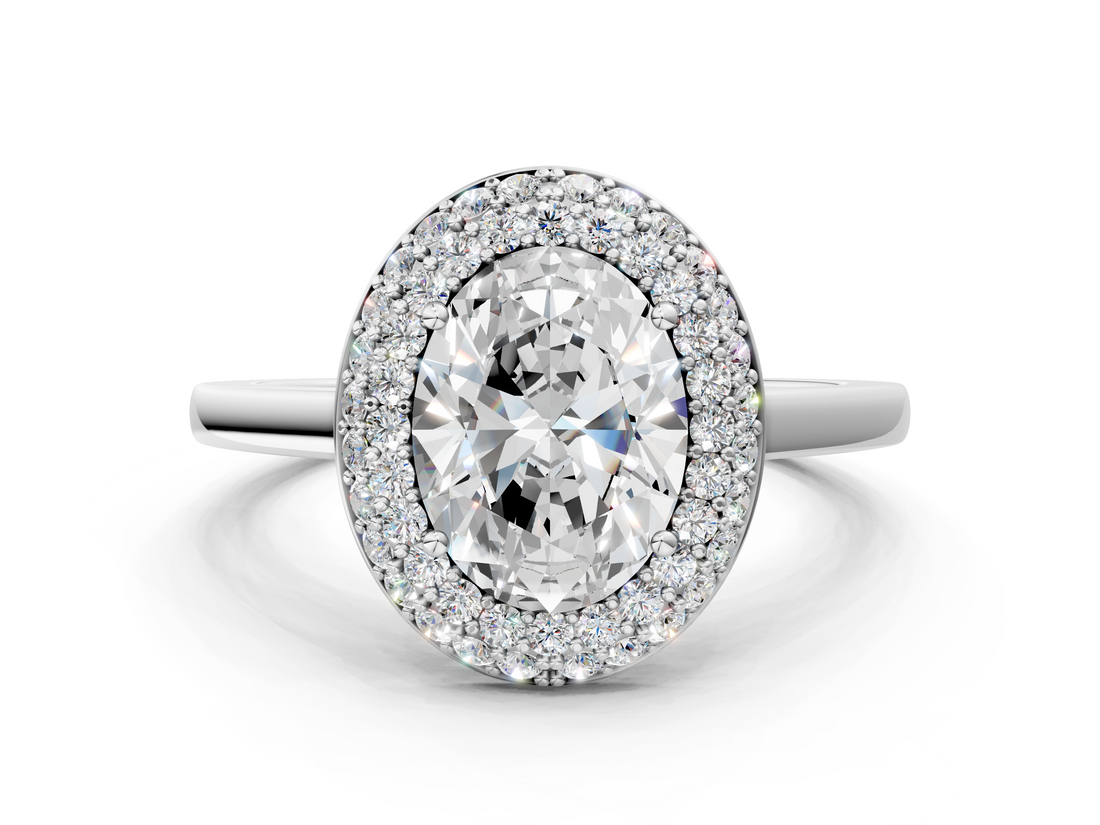 White gold Oval Halo Diamond Engagement Ring with Solitaire Band and Four-Prong Setting_20