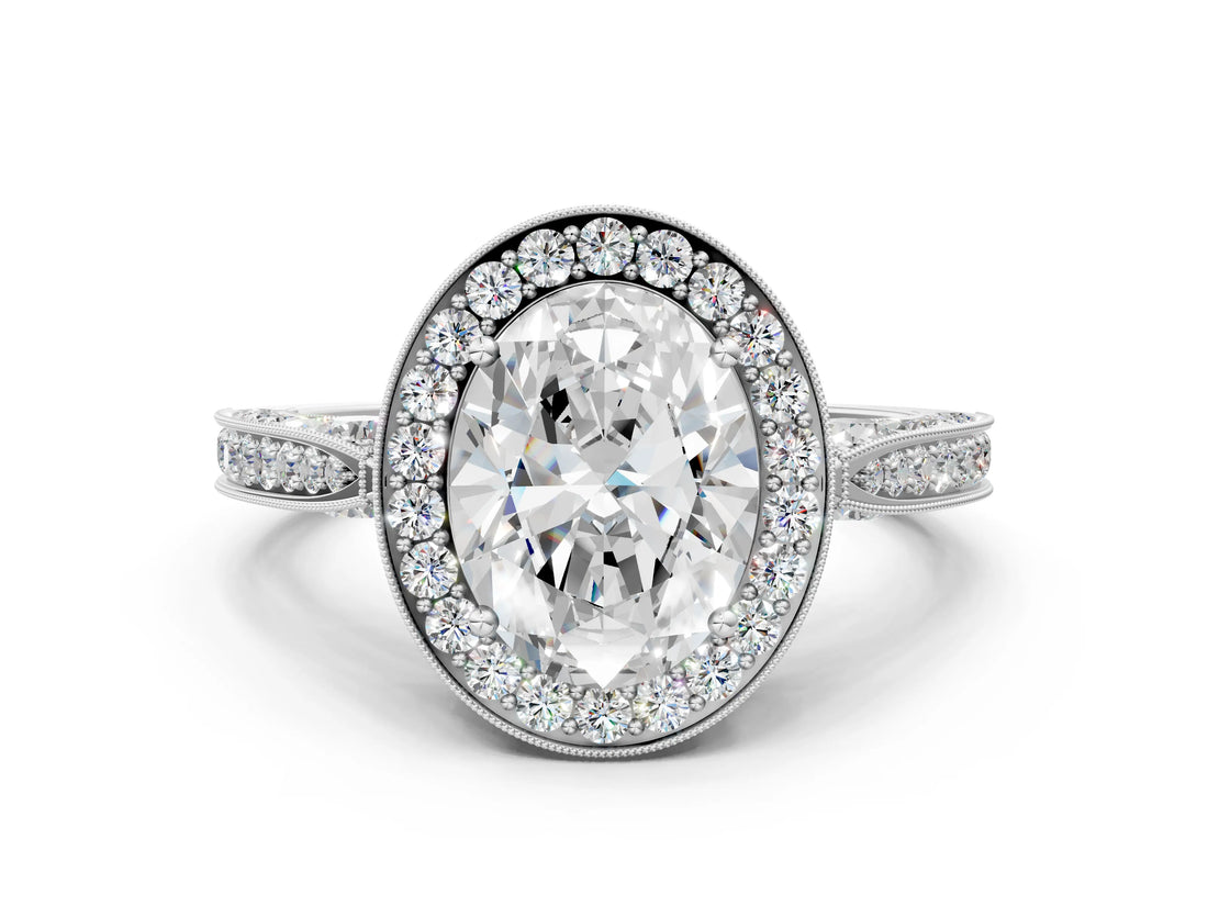 White gold Oval Halo Diamond Engagement Ring with Split Shank Band and Four-Prong Setting_6