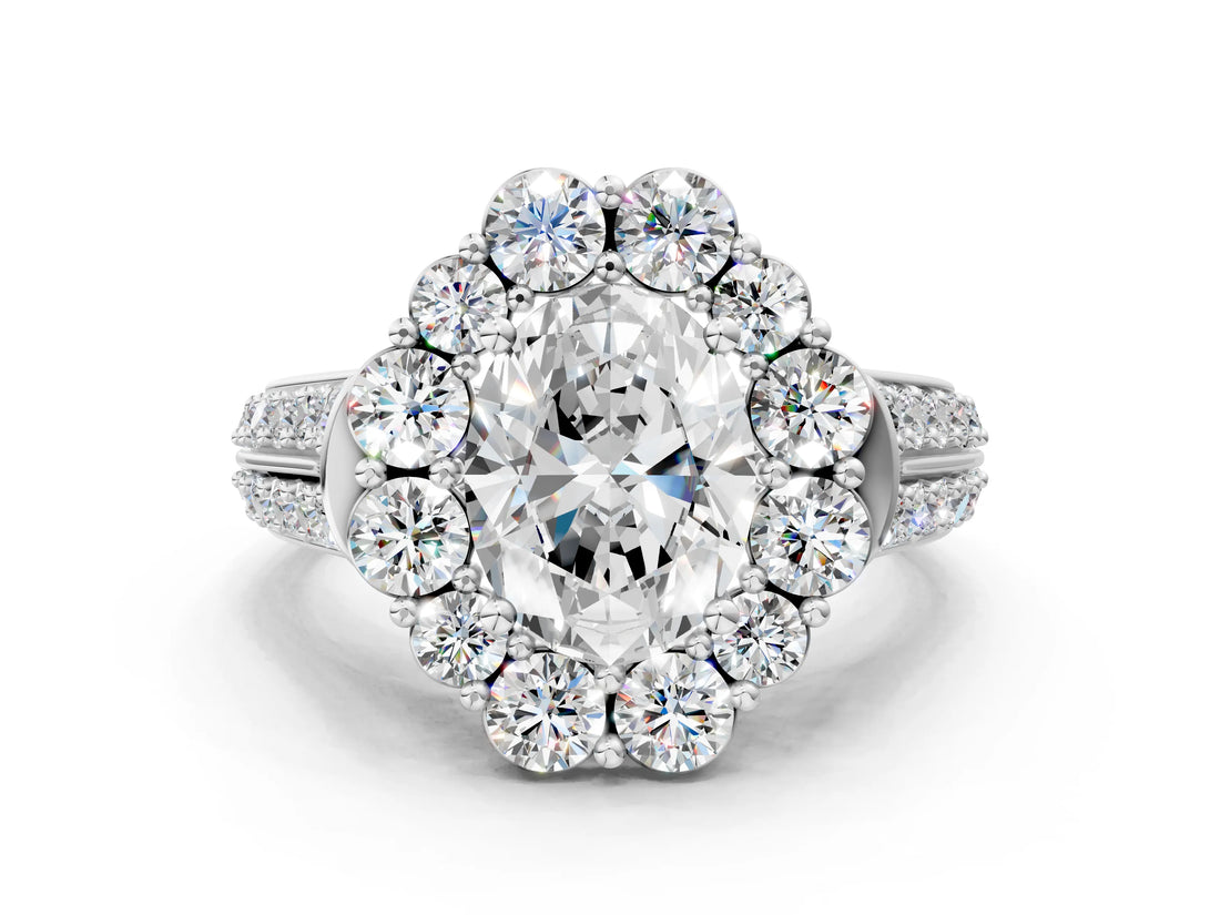 White gold Oval Halo Diamond Engagement Ring with Split Shank and Prong Setting_66