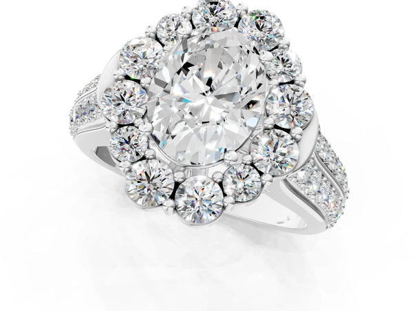 White gold Oval Halo Diamond Engagement Ring with Split Shank and Prong Setting