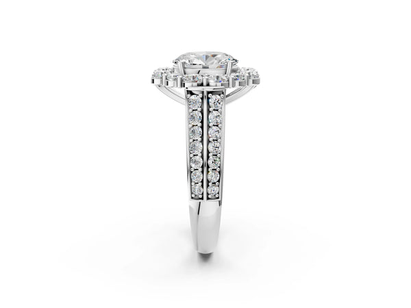 White gold Oval Halo Diamond Engagement Ring with Split Shank and Prong Setting
