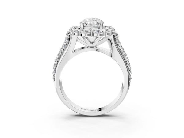 White gold Oval Halo Diamond Engagement Ring with Split Shank and Prong Setting