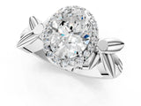 White gold Oval Halo Diamond Floral Band with Four-Prong Setting_114