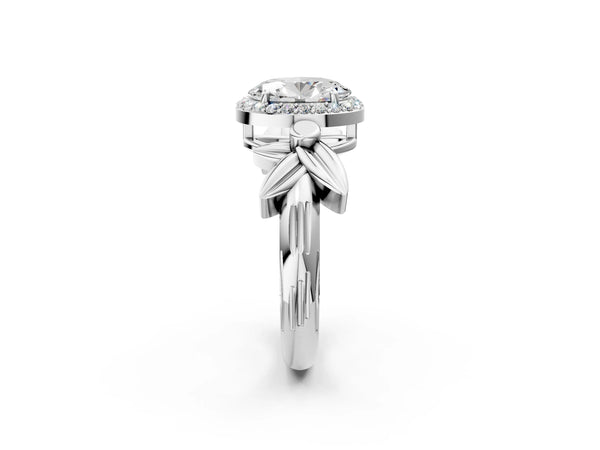 White gold Oval Halo Diamond Floral Band with Four-Prong Setting