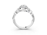 White gold Oval Halo Diamond Floral Band with Four-Prong Setting_116