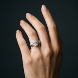 White gold Oval Halo Diamond Floral Band with Four-Prong Setting_12