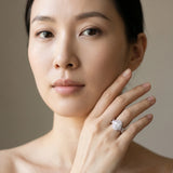 White gold Oval Halo Diamond Floral Band with Four-Prong Setting_13