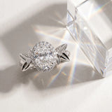 White gold Oval Halo Diamond Floral Band with Four-Prong Setting_15