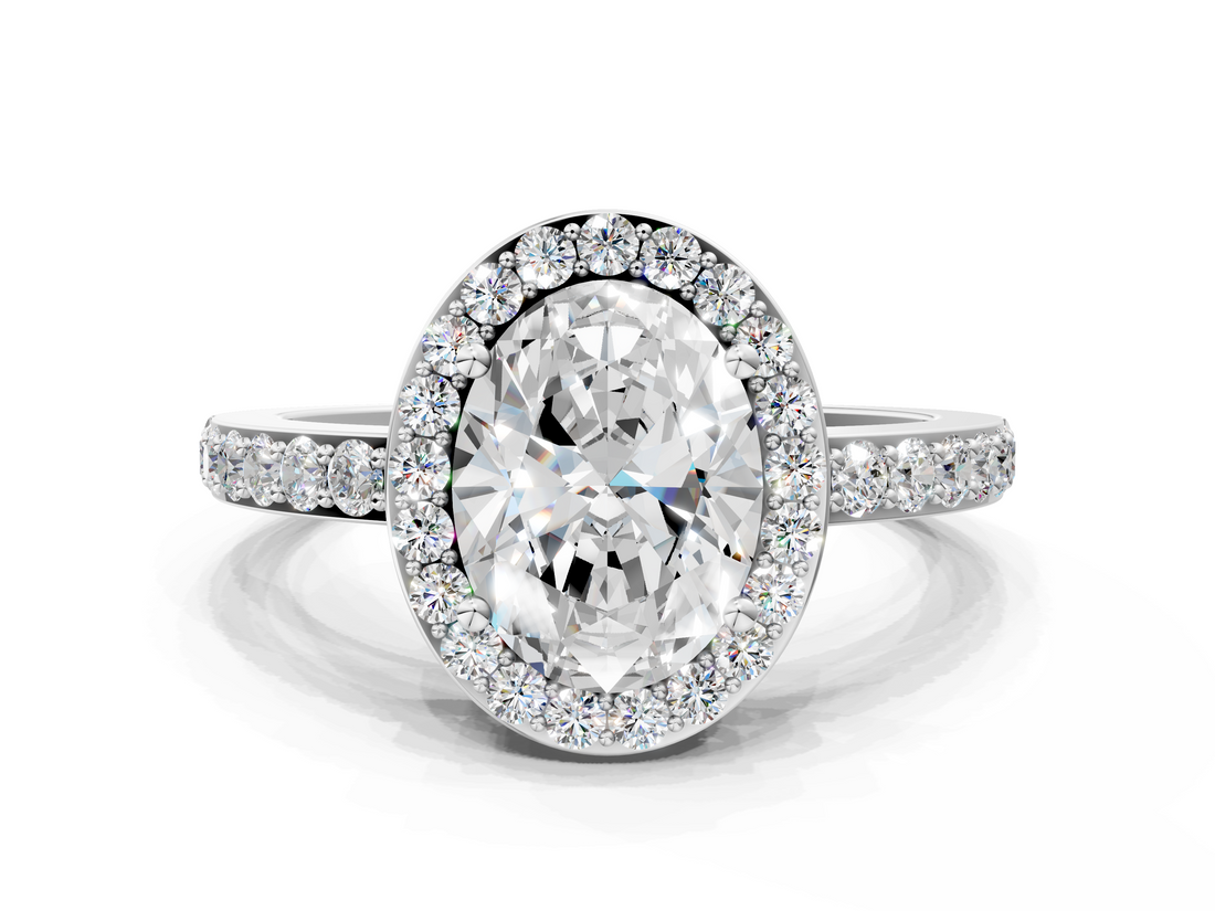 White gold Oval Halo Diamond Pavé Band Ring with Prong Setting_20
