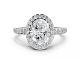 White gold Oval Halo Diamond Pavé Band Ring with Prong Setting_20