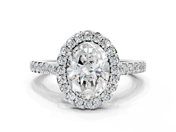 White gold Oval Halo Diamond Pavé Solitaire Ring