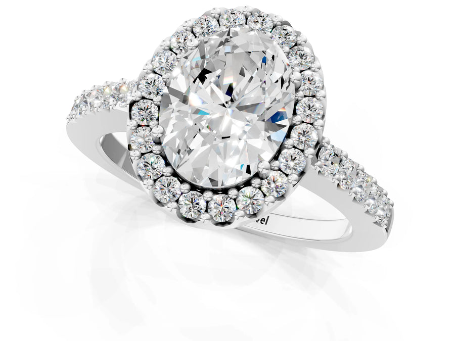White gold Oval Halo Diamond Pavé Solitaire Ring