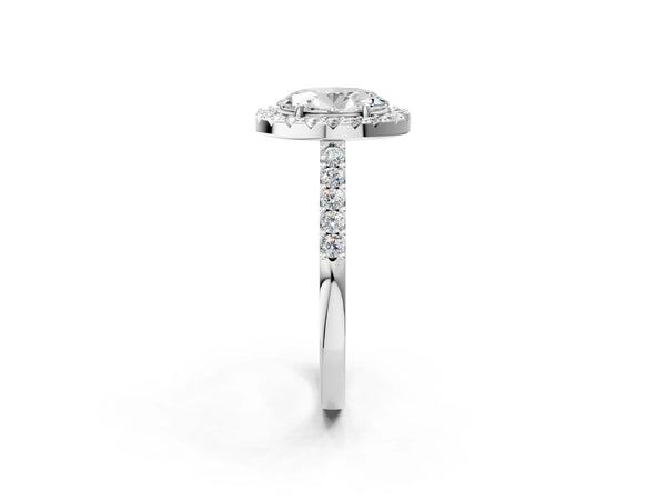 White gold Oval Halo Diamond Pavé Solitaire Ring