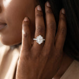 White gold Oval Halo Diamond Pave Band Ring with Four-Prong Setting_14
