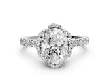 White gold Oval Halo Diamond Pave Band Ring with Four-Prong Setting_34