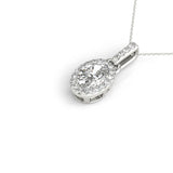 White gold Oval Halo Diamond Pendant with Pavé Prong Setting 1