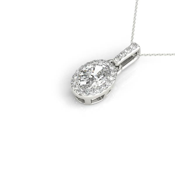 Silver Oval Halo Diamond Pendant with Pavé Prong Setting
