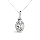 White gold Oval Halo Diamond Pendant with Pavé Prong Setting