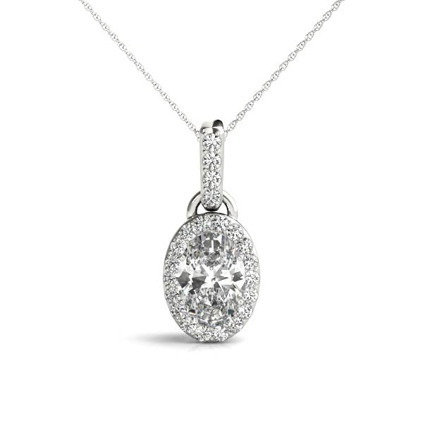 Silver Oval Halo Diamond Pendant with Pavé Prong Setting