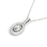 White gold Oval Halo Diamond Pendant with Pavé Setting 1