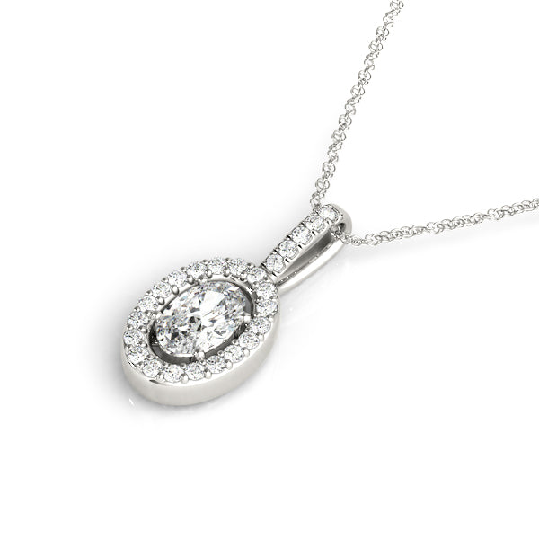 Silver Oval Halo Diamond Pendant with Pavé Setting