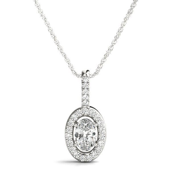 Silver Oval Halo Diamond Pendant with Pavé Setting